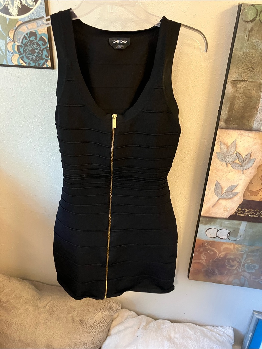 bebe Black Front-Zip Bandage Mini Dress Fabulous Too Big for Model! Sexy Cute On - Picture 11 of 16